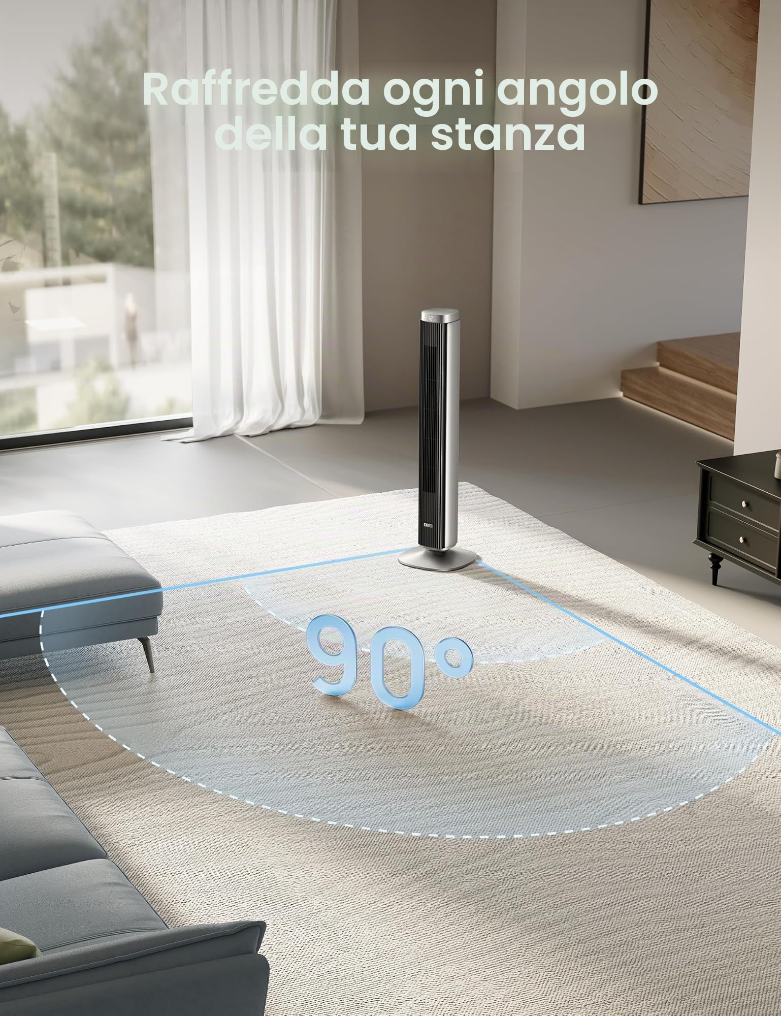 Dreo Fan Pilot Pro Tower con telecomando, 25 DB Quiet DC Portable Bladeless Fan an, 90°, timer 12H, 9 velocità, 4 modalità, display LED con controllo touch, fan del pavimento per Bedroom Home Office