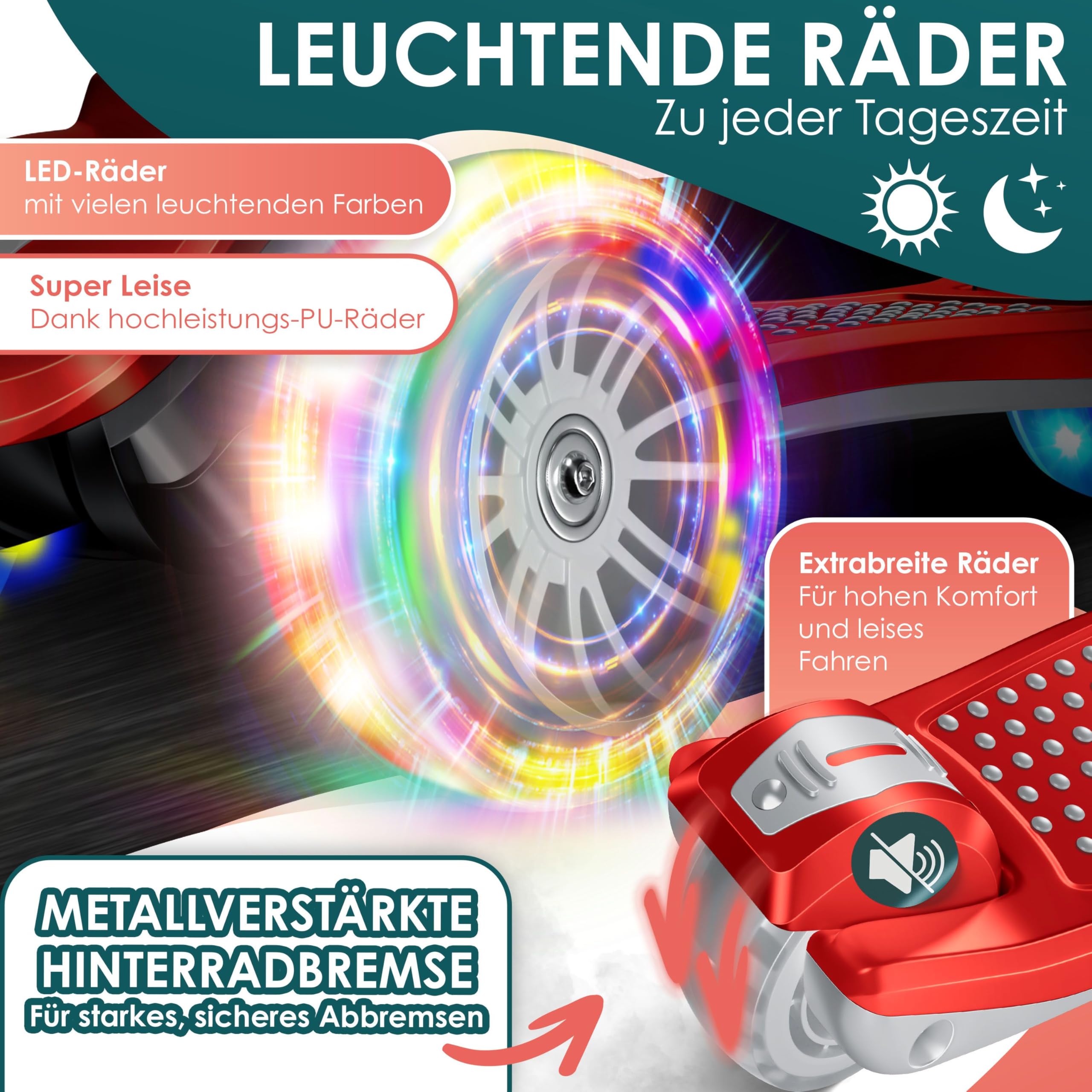KIDIZ® Trottinette Pro1 à 3 Roues avec LED en polyuréthane - Hauteur réglable