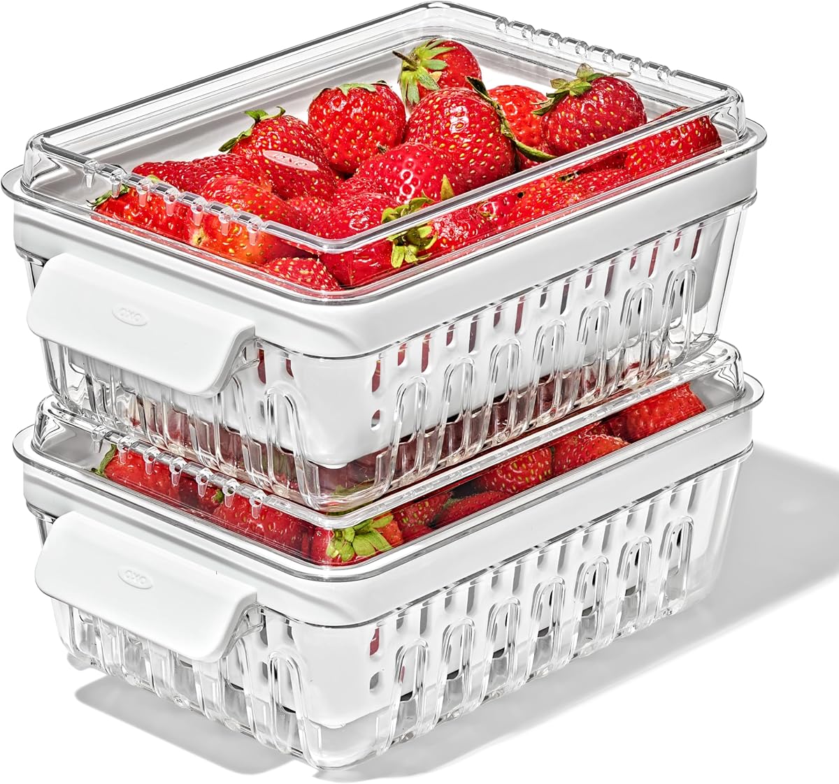 OXO Good Grips Produce Saver - Conservador de bayas, juego de 2 piezas | Contenedores de almacenamiento de frutas, almacenamiento ventilado para enjuagar y almacenar bayas, tomates cherry, mantiene las bayas frescas por más tiempo