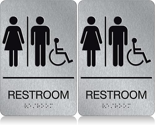 Miniatura 9 de Letrero de baño – Letrero de aluminio para discapacitados en Braille con cinta 3M de doble cara – 9 x 6 pulgadas para oficinas y restaurantes