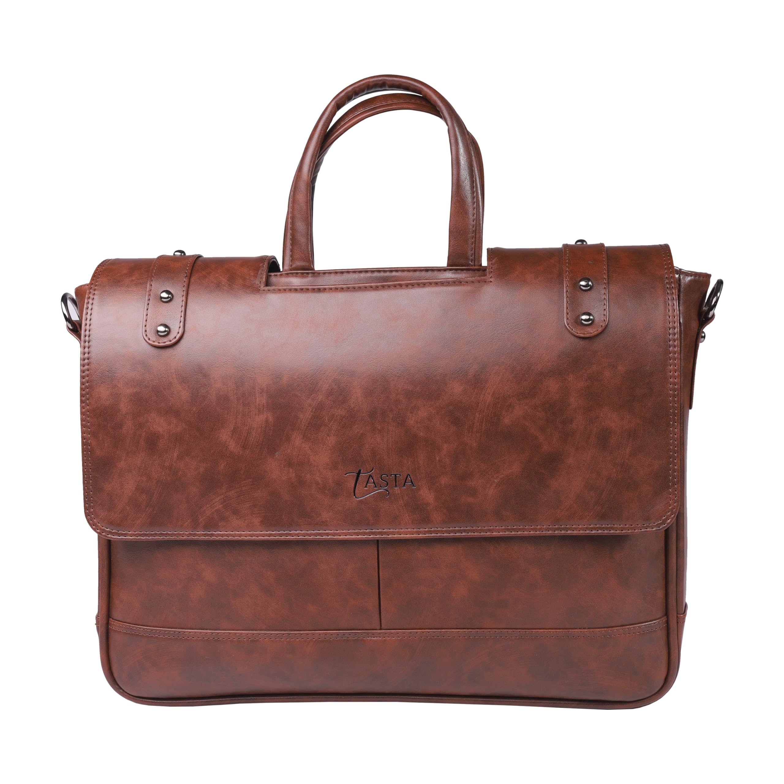 TASTA Leather Laptop Bag For Men/Women | Vegan Leather Office Briefcase | Office Bag | Shoulder Bag with Trolley Strap | Fits Upto 14/15.6 inch Laptop/Macbook | Color - Brown| Office Edge Satchel (B0D33SP5HR) Amazon Price History, Amazon Price Tracker