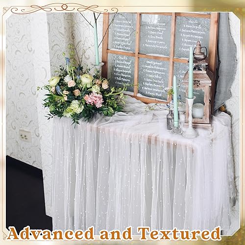 Miniatura 7 de Preboun 6 manteles de perlas a granel de 63 x 118 pulgadas, camino de mesa de boda, velo perlado, telas de tul para boda, ceremonia, fiesta,