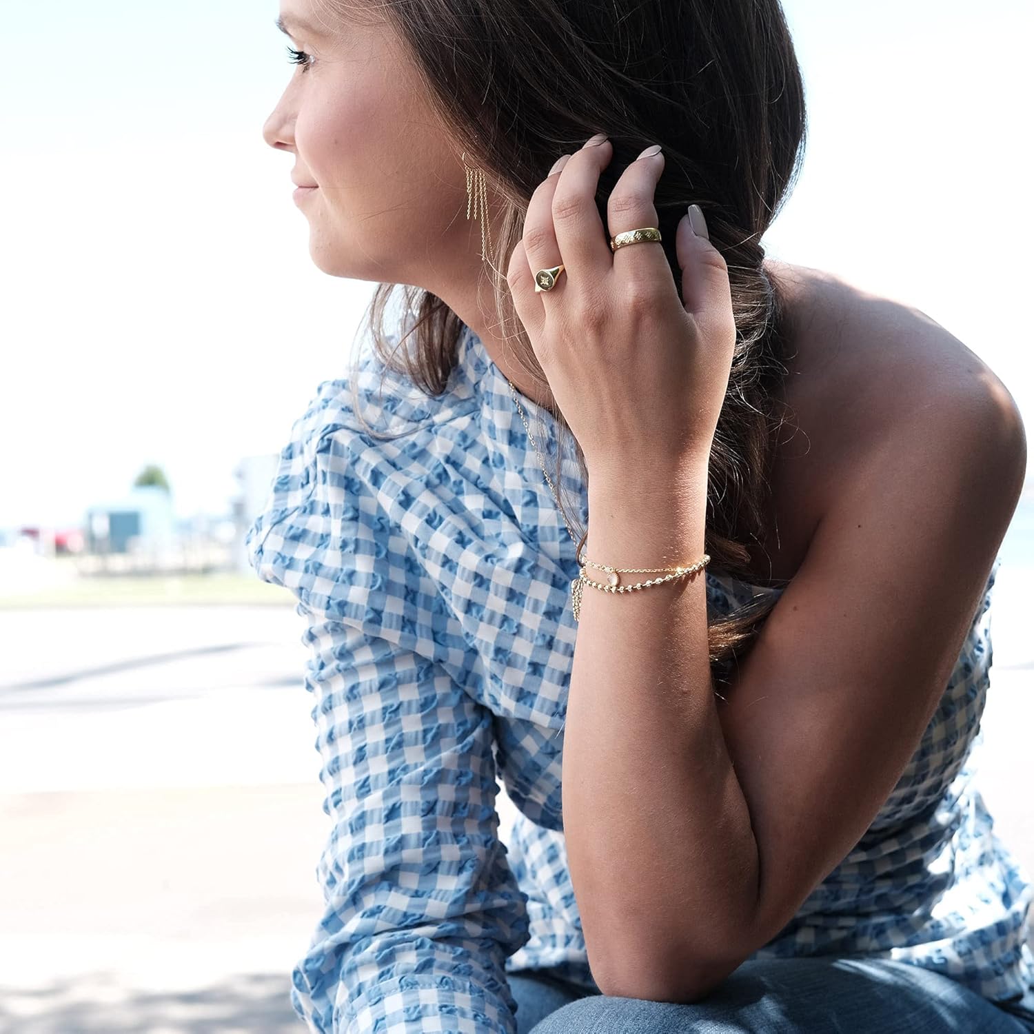 BLOSSOM & HUE CZ North Star Baby Signet Ring | Womens Dainty Polaris Ring | Thin Band Statement Ring 18K Gold Plated - Image 3