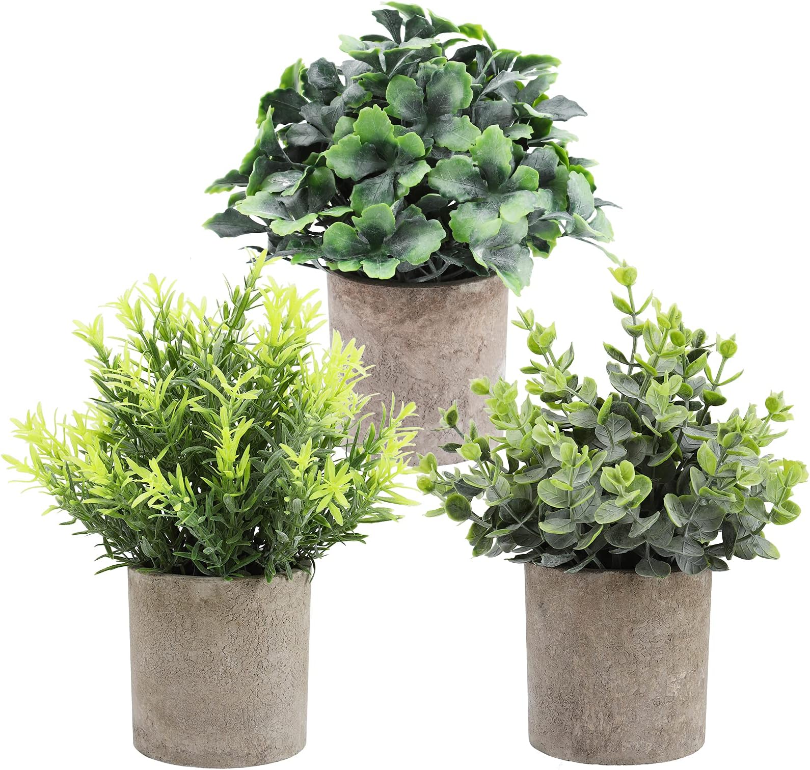 THE BLOOM TIMES Set of 3 Small Potted Artificial Plants Fake Greenery Faux Plants Indoor for Rustic Home Farmhouse Bathroom Decor