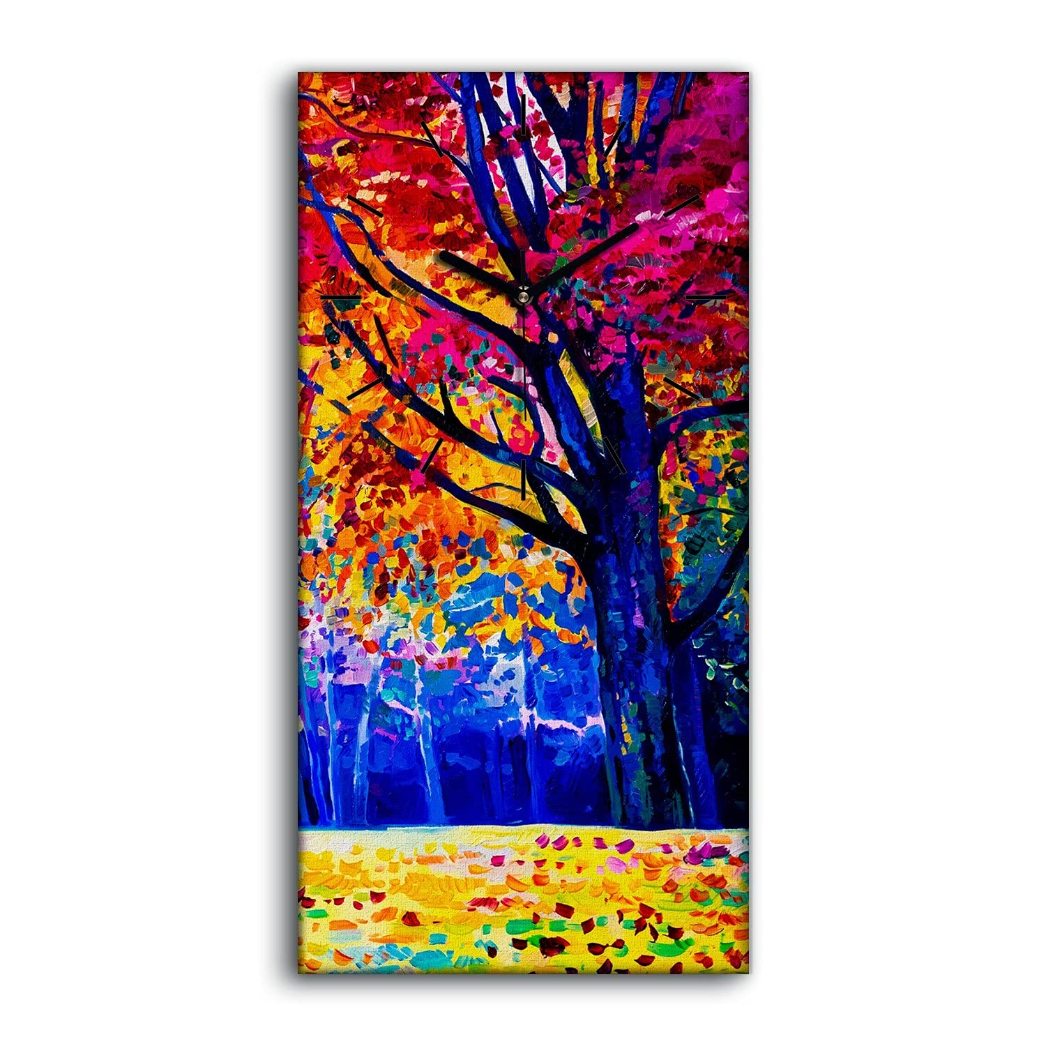 Horloge de Salon Décoration Automne Toile Murale Image Forêt 30x60cm