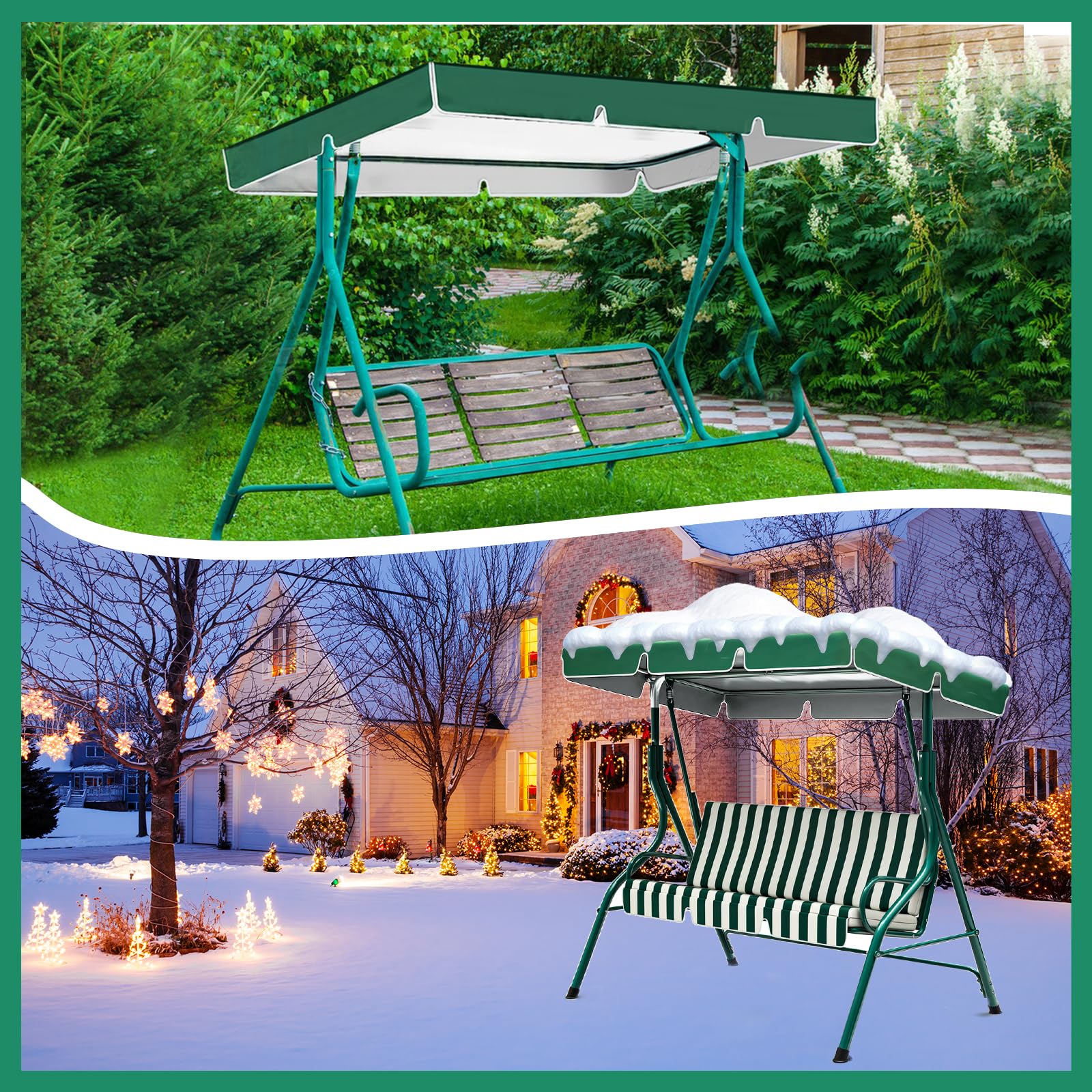 Telo di ricambio per dondolo Hollywood, 3 posti, 210 x 145 cm, 420D, impermeabile, universale, per altalena da giardino, copertura di ricambio (verde)