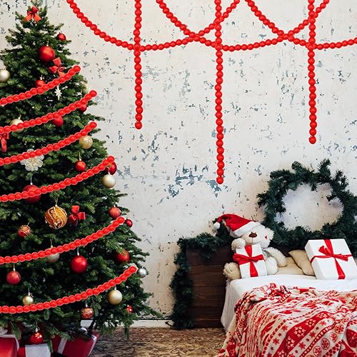 Miniatura 4 de Frienda Guirnalda de cuentas de madera de Navidad de 100 pies, decoración de árbol de Navidad con cuentas de madera, cuentas decorativas de granja,