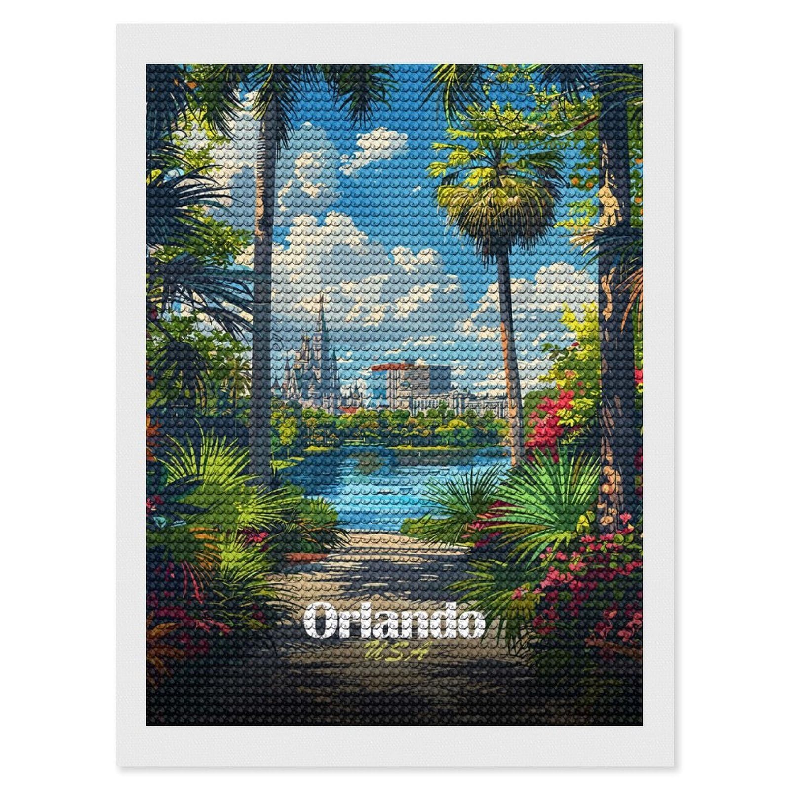 Junmoney Orlando Cityscape Diamond Art Kit 12"x16", Modern Decor, for Adults, Printed Canvas, Holiday Gift Idea, Fun Craft Experience
