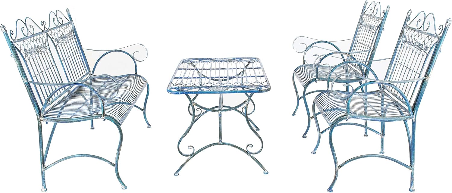 Safavieh PAT5000C Collection Leah Victorian Antique Blue 4-Piece Patio Outdoor Set