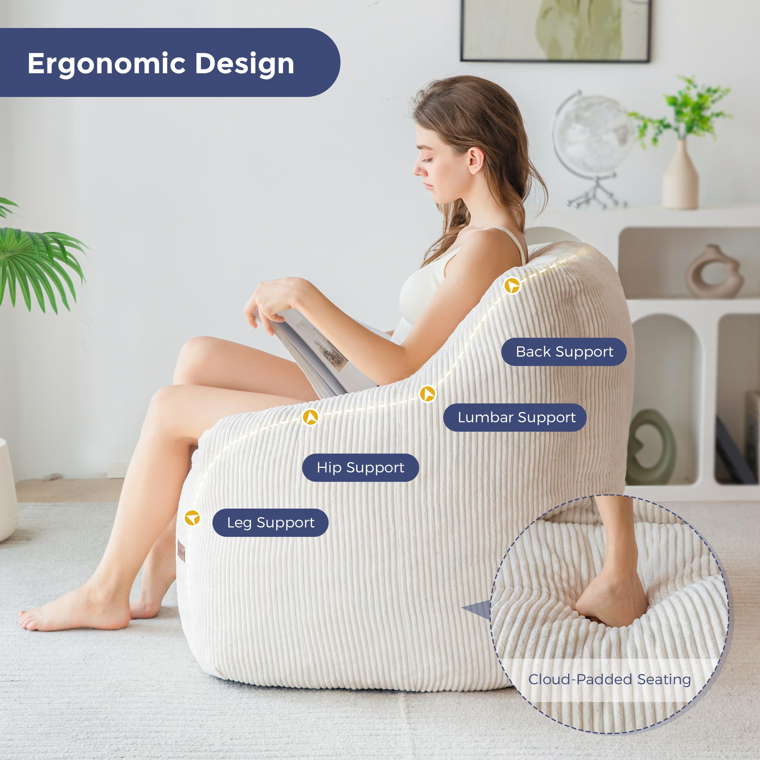MAXYOYO Pouf Canapé-Pouf avec Rembourrage, Fauteuil Confortable pour Le Salon, Idéal pour Adultes et Enfants, Canapé de Sol Rembourré pour la Chambre, Le Dortoir ou la Lecture