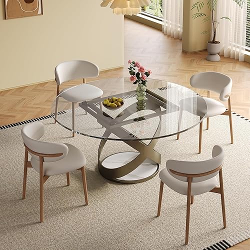 Vista 33 de Juego de 2 sillas de comedor, modernas patas doradas de piel sintética para comedor, cocina, comedor (beige)