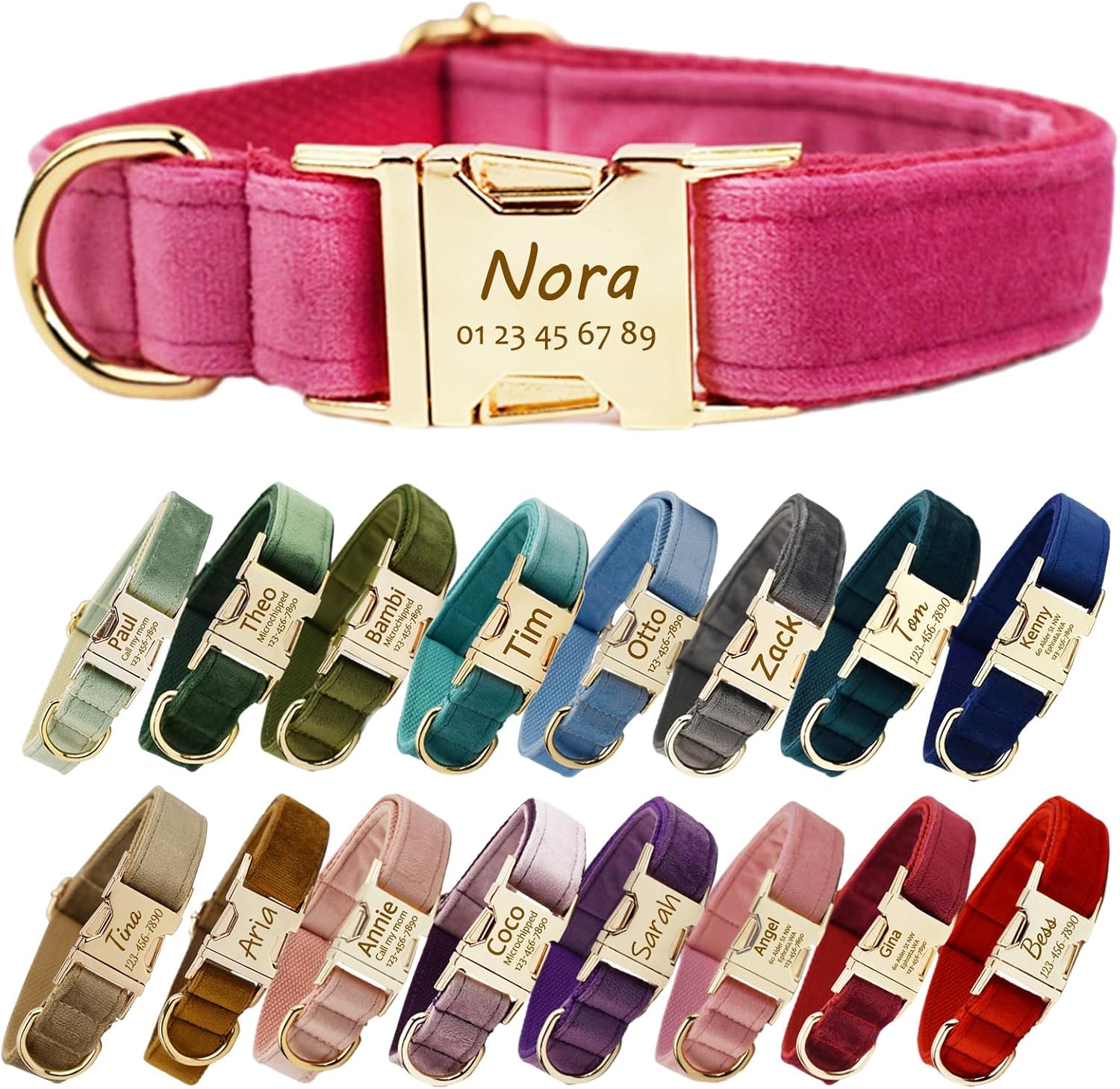 Personalized Dog Collar with Name, Velvet Dog Collars Customized with Name and