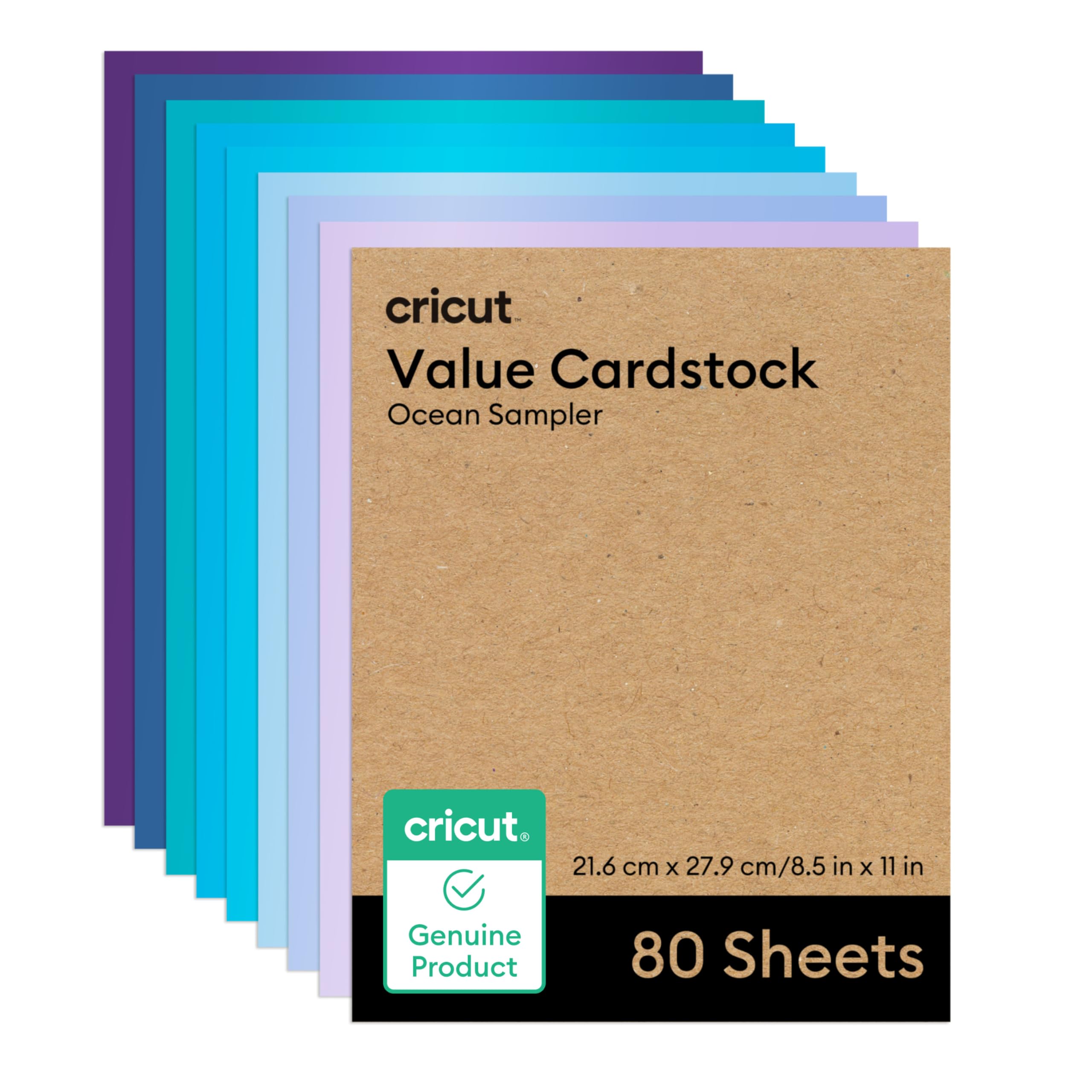 Cricut Value Cardstock Paper, Ocean Sampler - 80 Sheets (8.5" x 11") - Compatible with Joy Xtra, Explore, & Maker Machines - Letter Size