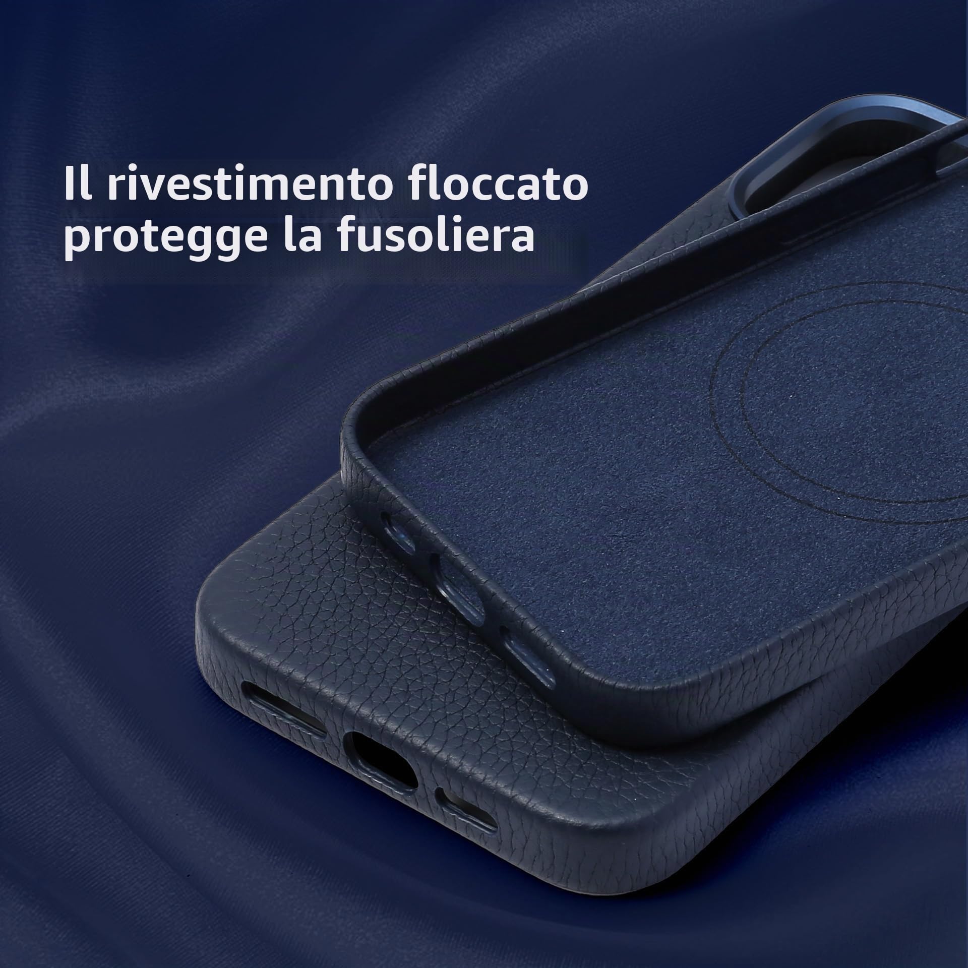 Custodia in pelle per iPhone 16 Pro Max compatibile con MagSafe - Elegante custodia per cellulare in pelle di vacchetta con grana litchi e fodera protettiva morbida, 6,9 pollici