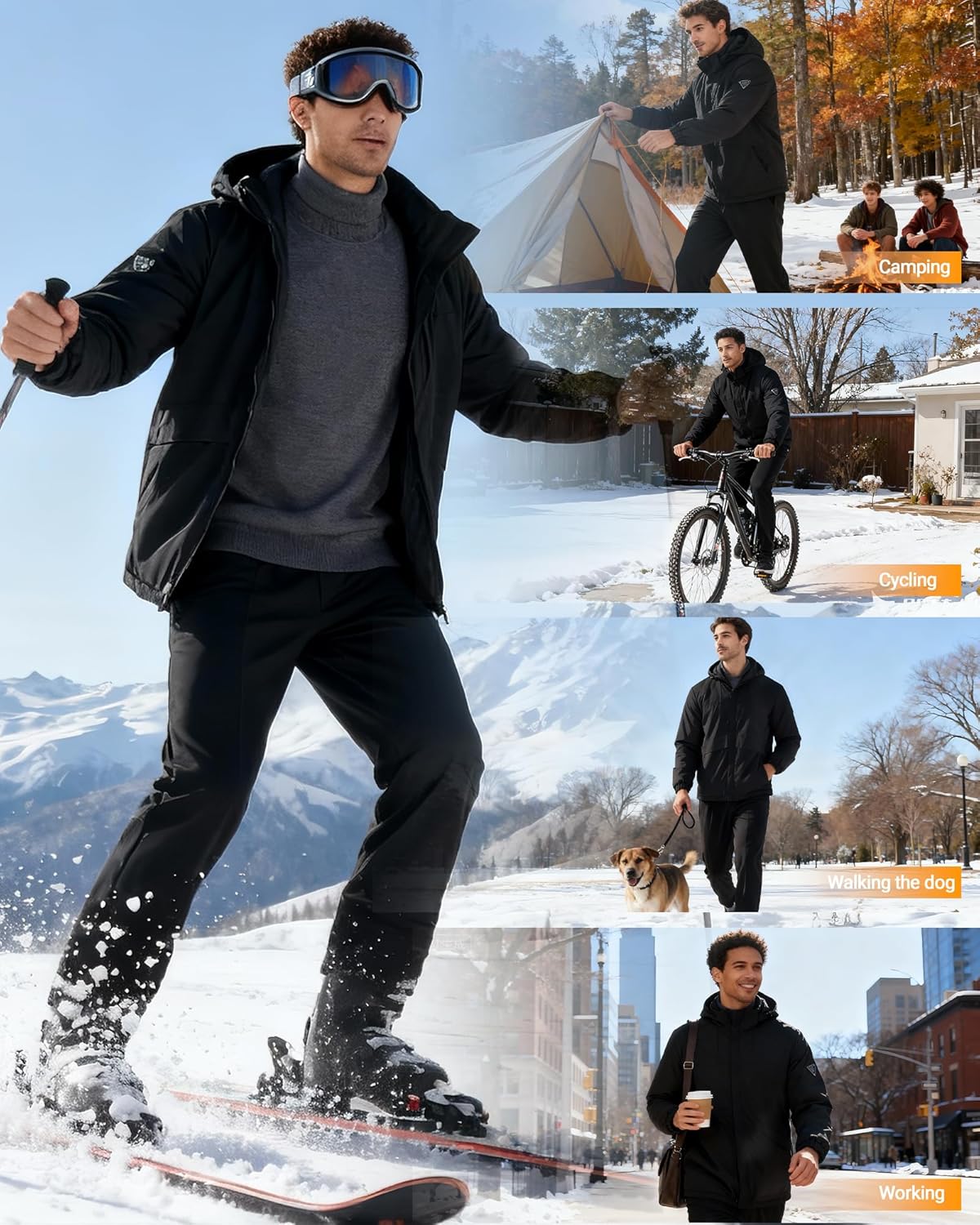 Heated Jackets for Men, Electric Heating Coat, with Battery and Detachable Hood, Warm Snow Coat, 5 Heating Zones - Image 2