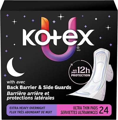 Kotex Ultra Thin Overnight Pads with Wings, Extra Heavy, 24 Count