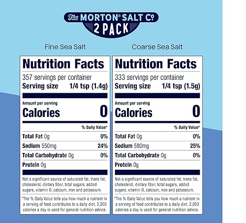 Miniatura 2 de Morton Juego de sal marina, fina (17.6 onzas) y gruesa (17.6 onzas), paquete de 2, totalmente natural, sal marina fina y gruesa, perfecta para