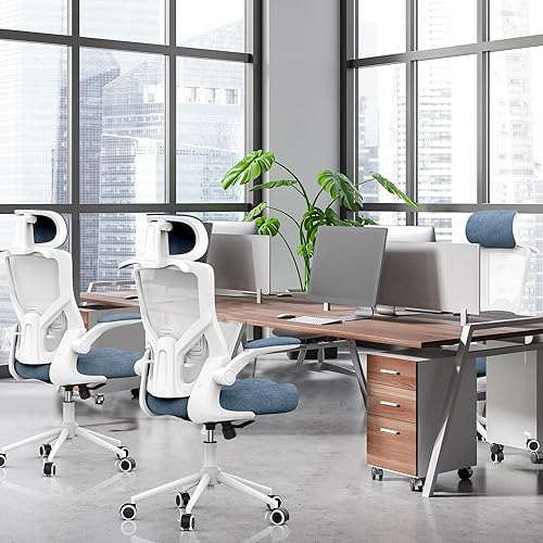 Miniatura 8 de FOKESUN Silla de oficina ergonómica, silla de escritorio de malla con respaldo alto cojín de espuma moldeada, colgador de abrigos, reposacabezas