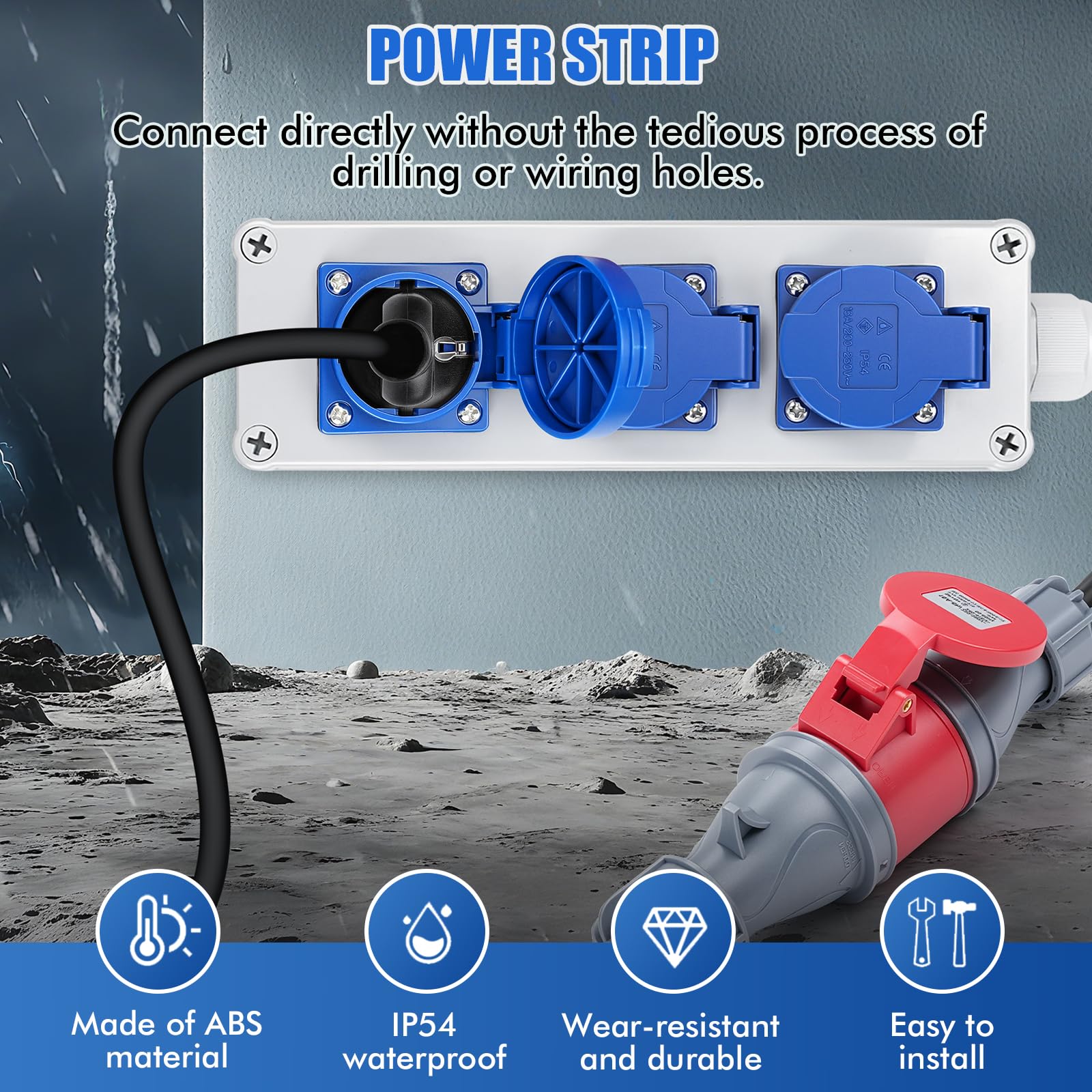 Distributore a parete 3 prese Schuko 230V e 1 presa CEE 16A/400V 5P