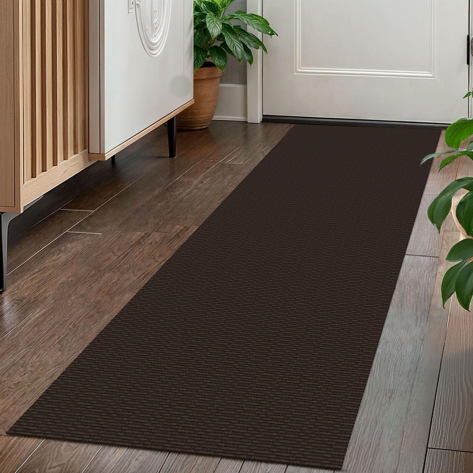 KOZYFLY Washable Runner Rug 2x5 Ft Runners for Hallways Rubber Backed Throw Rug, Braided Cotton Entryway Runner Indoor, Carpet Runners for Hallway Kitchen Entryway Bedroom, Dark Coffee/Brown — image 1