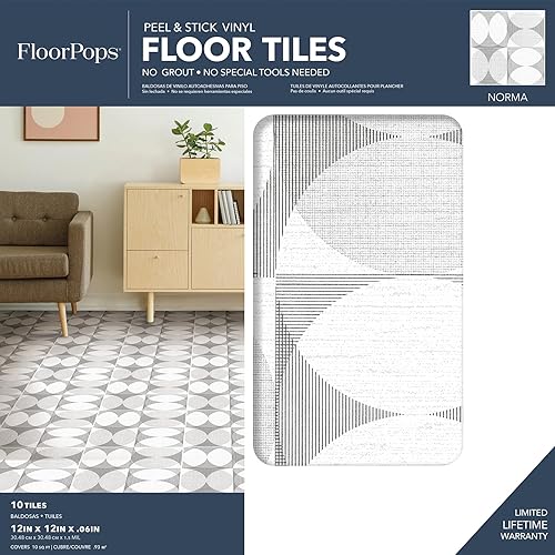 Miniatura 2 de FloorPops Azulejos de vinilo Norma gris de 12 x 12 pulgadas 10 azulejos 10 pies cuadradoscaja