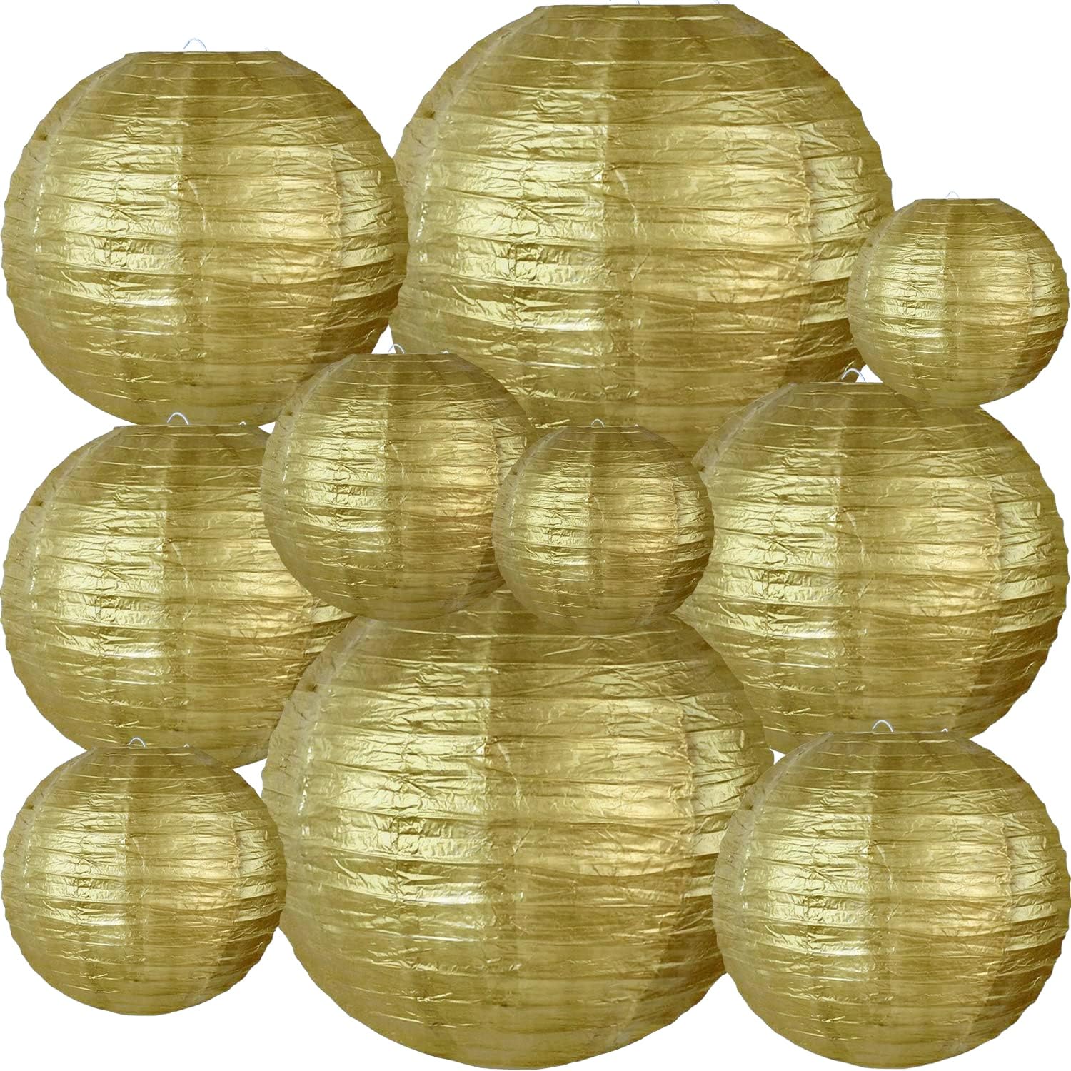 Lanternes rondes en papier dorées lot de 10 déco Noël mariage