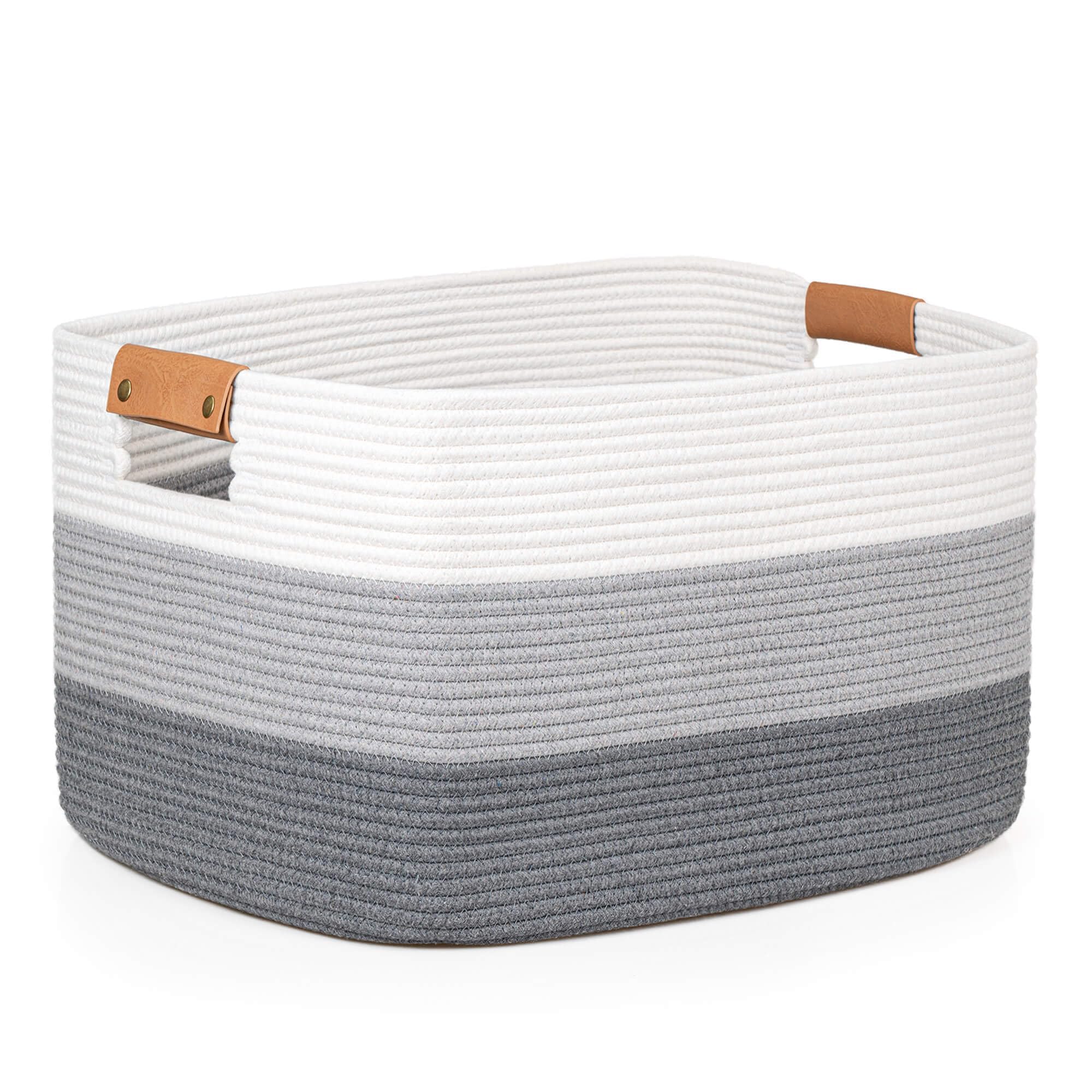 danpinera Storage, 108 L Basket Storage, Storage Basket for Baby Toys, Square Laundry Baskets, Basket Storage for Blankets, Cushions, Guest Towel Basket, White and Grey
