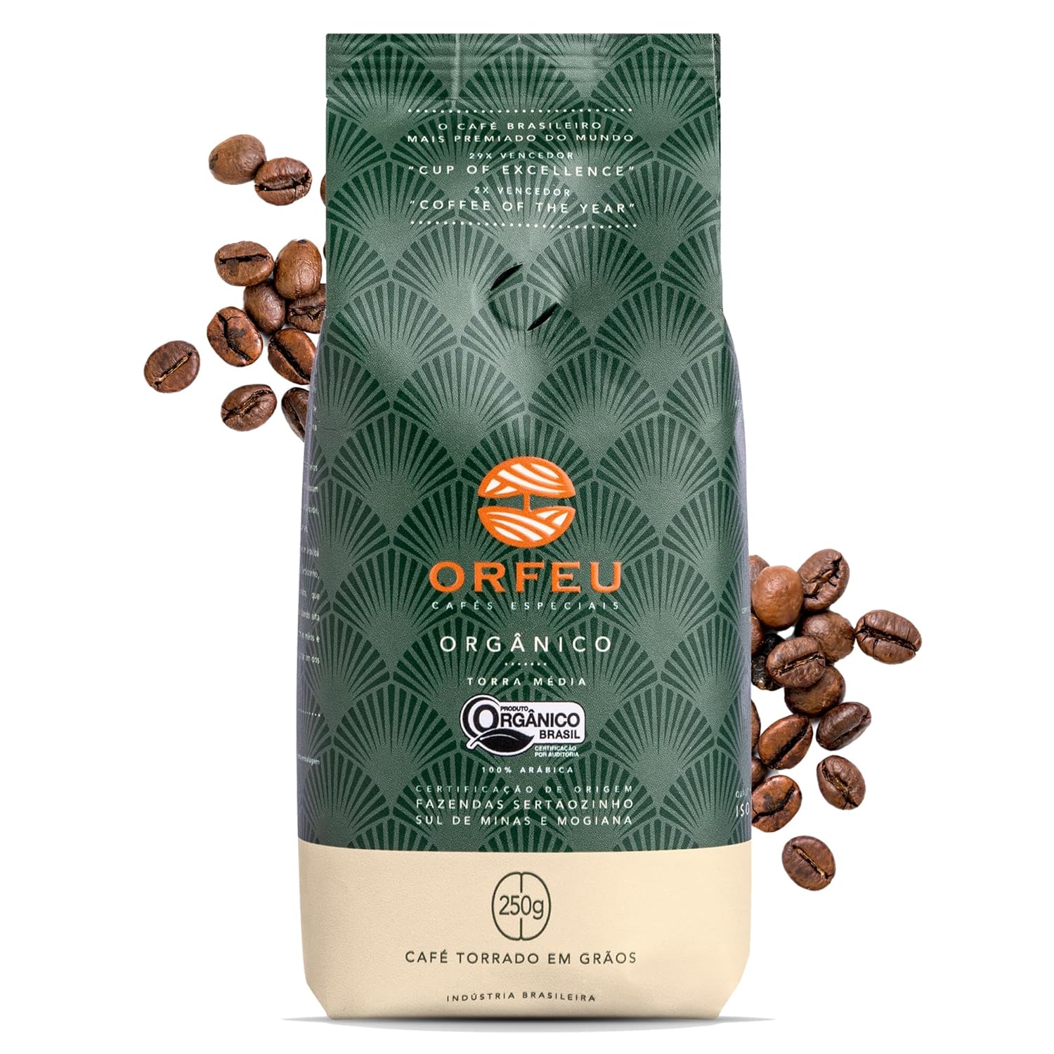 ORFEU – Special Organic Coffee – 100% Arabica Coffee, Light Roast – Honey & Caramel Aroma – Chocolate & Caramel Notes, Medium Acidity – Sustainable Plantation – 250g, 8.8oz