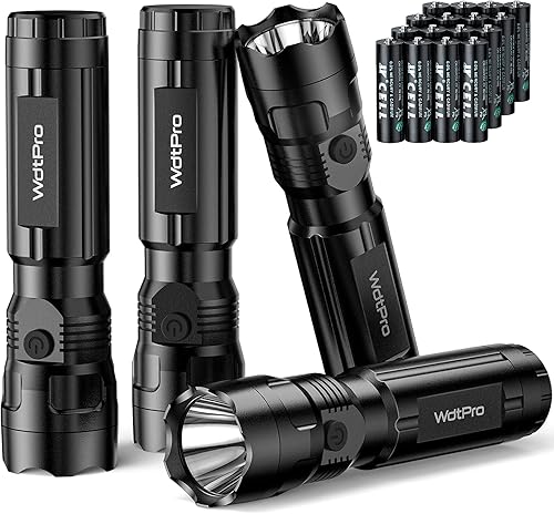 Miniatura 1 de WdtPro Paquete de 4 linternas LED, linterna brillante con 16 pilas AAA, duración de batería súper larga, modo único, lúmenes altos, luces de flash