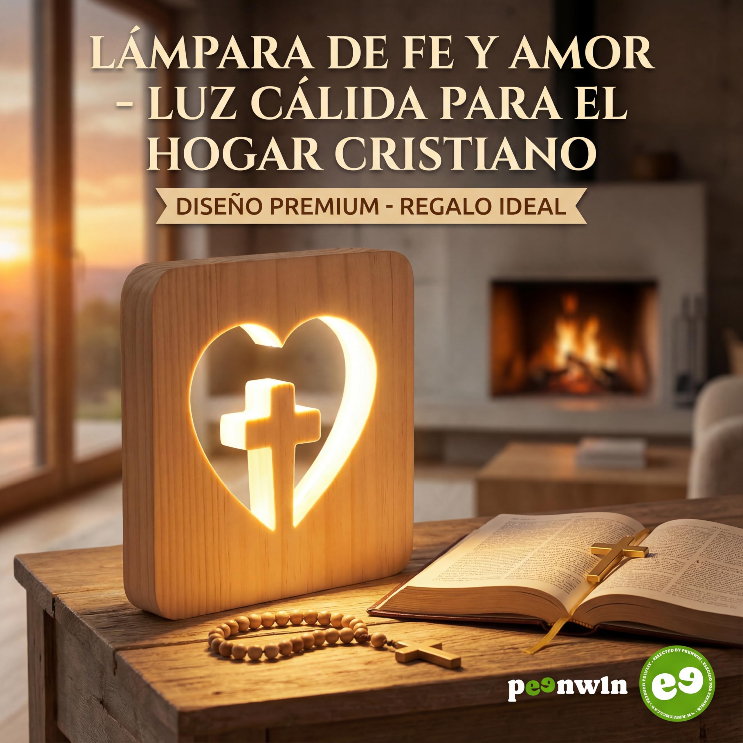 Lámpara de Mesa Cruz Madera – Luz de Noche Infantil Quitamiedos LED Cálida – Lámpara Cubo Cuadrada Decoración Religiosa Moderna – Regalo Original Primera Comunión Niña y Niño, Bautizo y Bebé