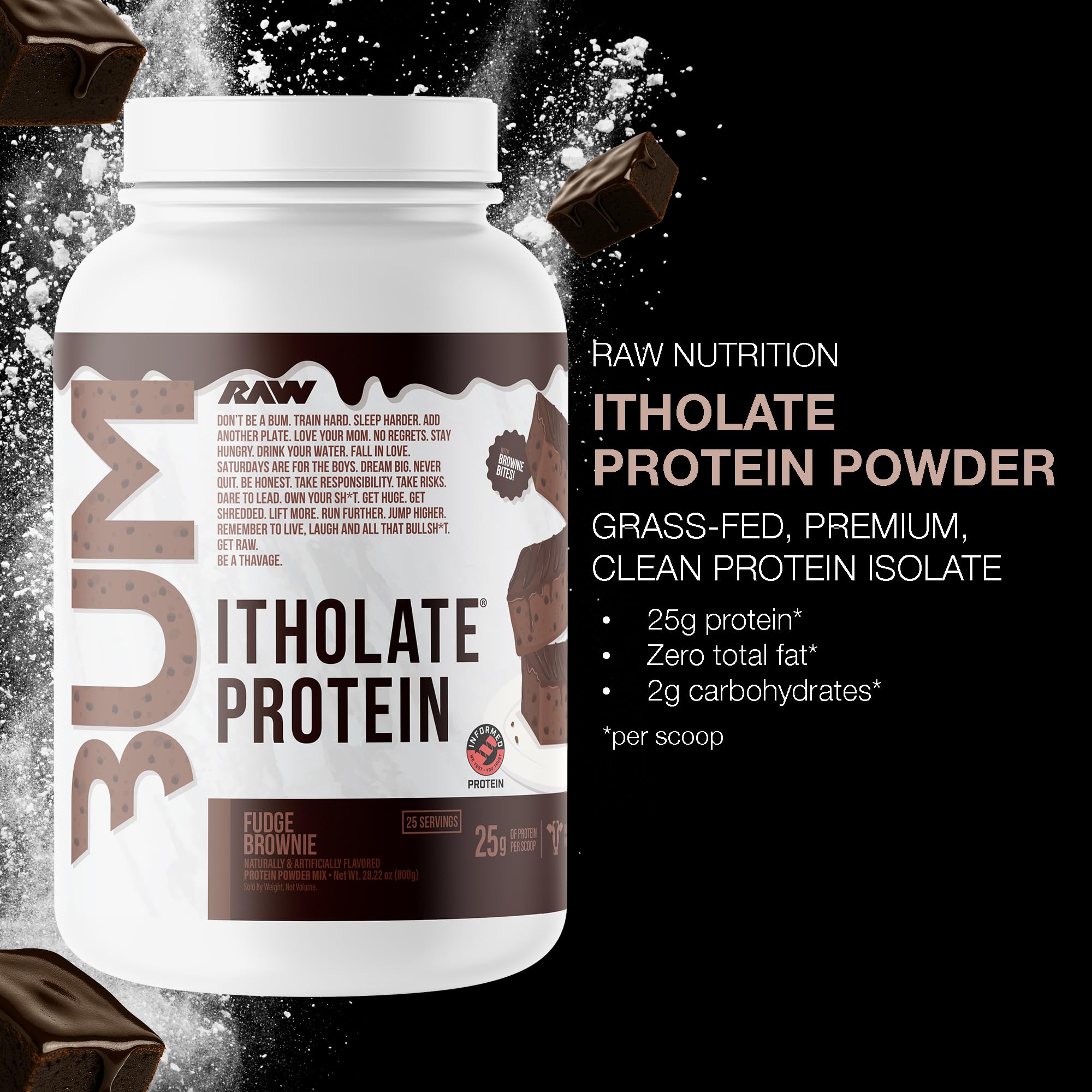 RAW Whey Isolate Protein Powder, Fudge Brownie (CBUM Itholate Protein) - 100% Grass-Fed Sports Nutrition for Muscle Growth & Recovery - Low-Fat, Low Carb, Naturally Flavored - 25 Servings — Amazon image 2