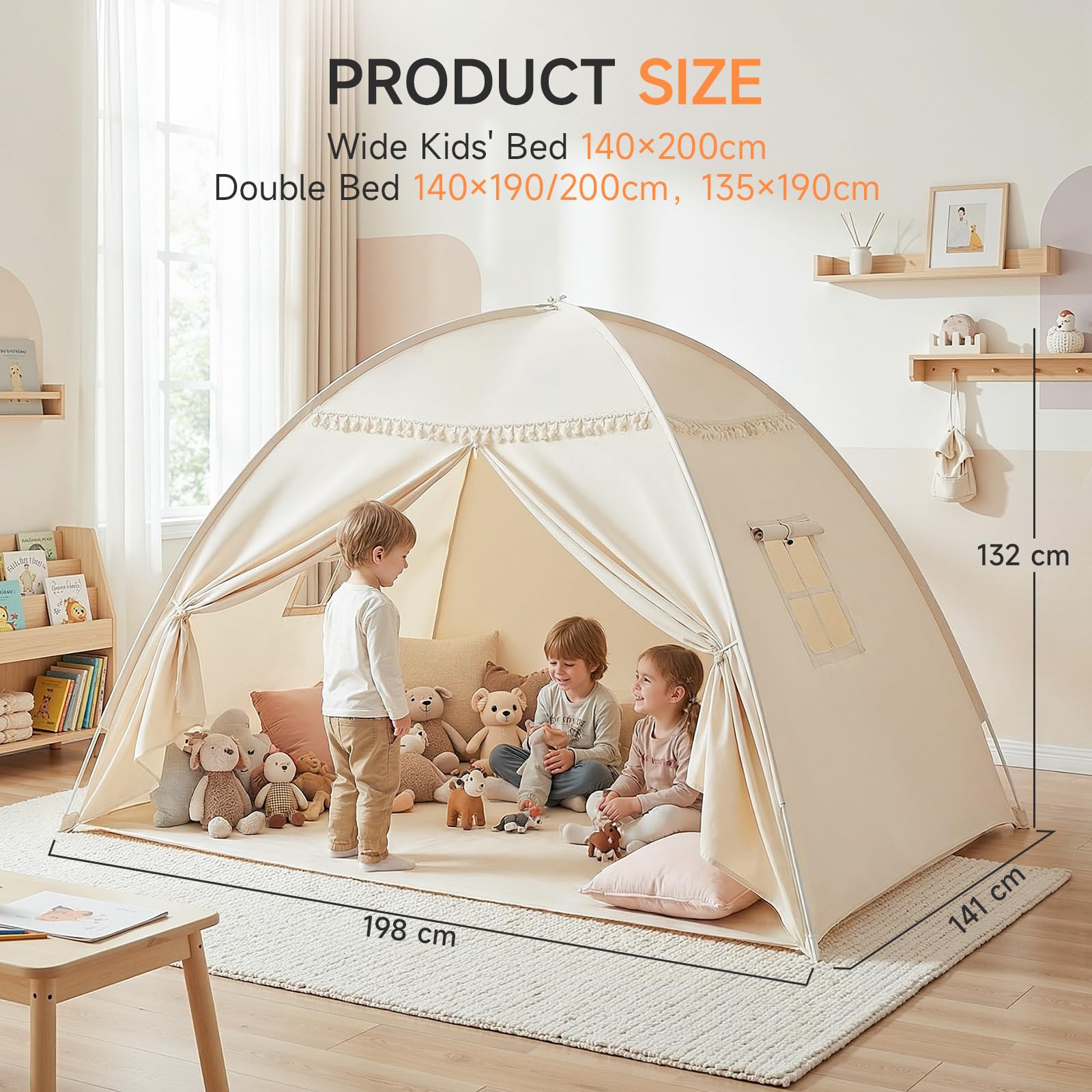 Tente de lit pour chambre d'enfant - Tente pour enfants : sol lit enfants caverne tente maison de jeu intérieure - portable et pliable lit double lit superposé rideaux - grande taille filles et