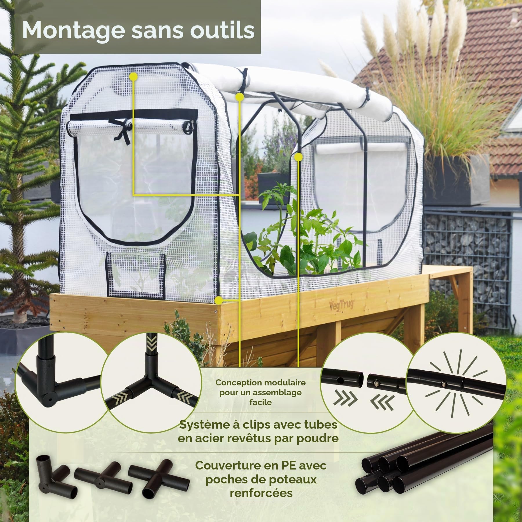 VegTrug Medium Greenhouse Frame & Multi Cover Set, White