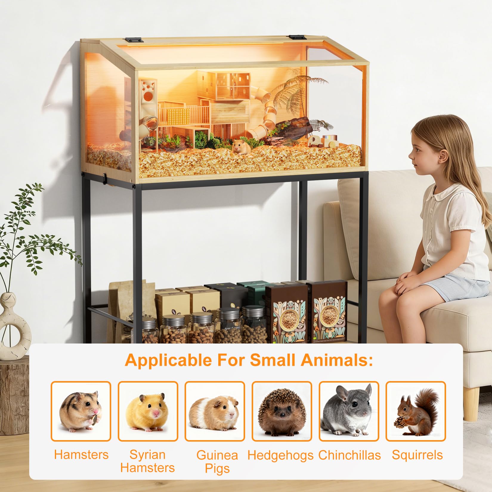 BingoPaw Hamsterkäfig Nagerkäfig aus Holz und Gehärtetes Glas