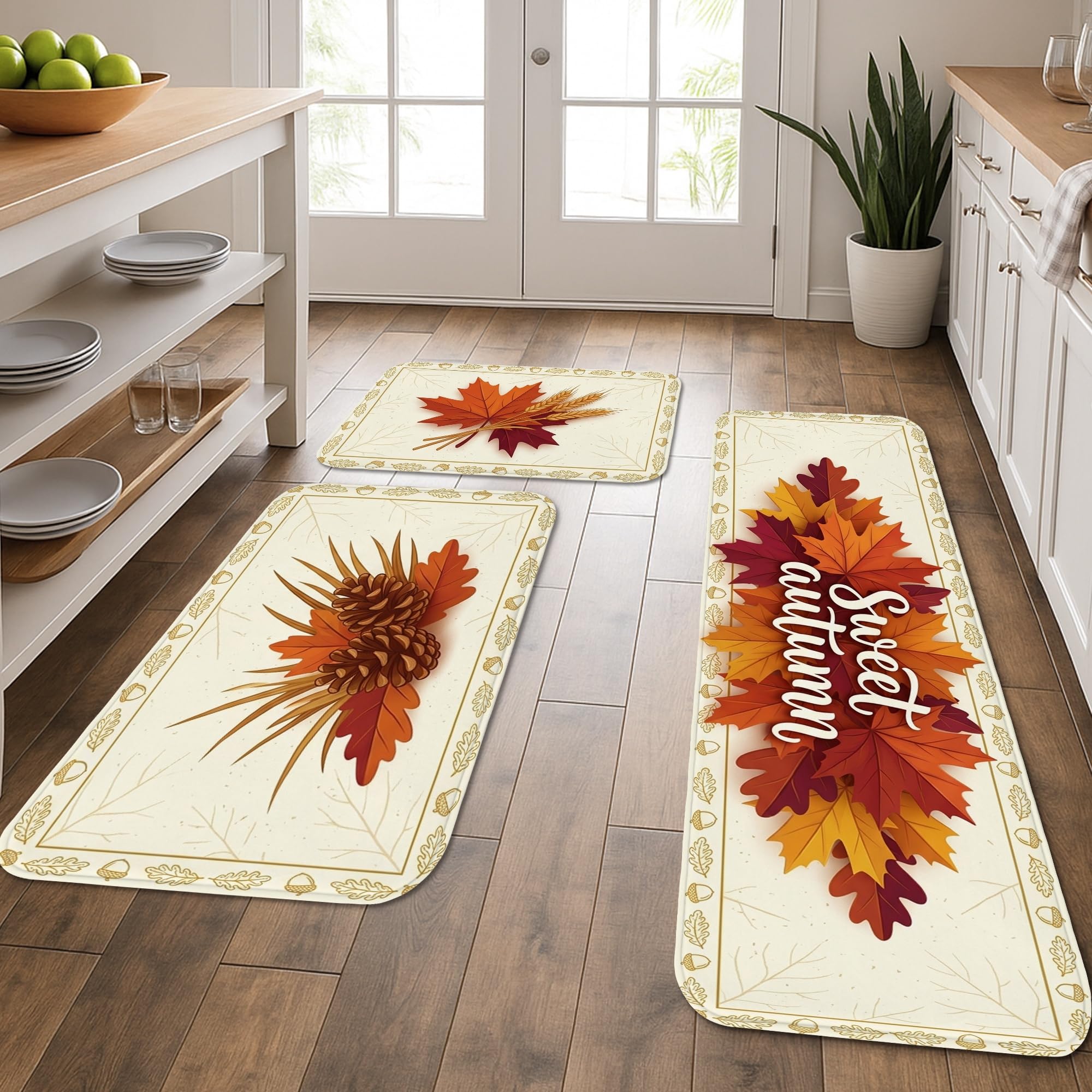 Tapis de cuisine orange automne doux lavable tapis rustique évier salle de bain x3
