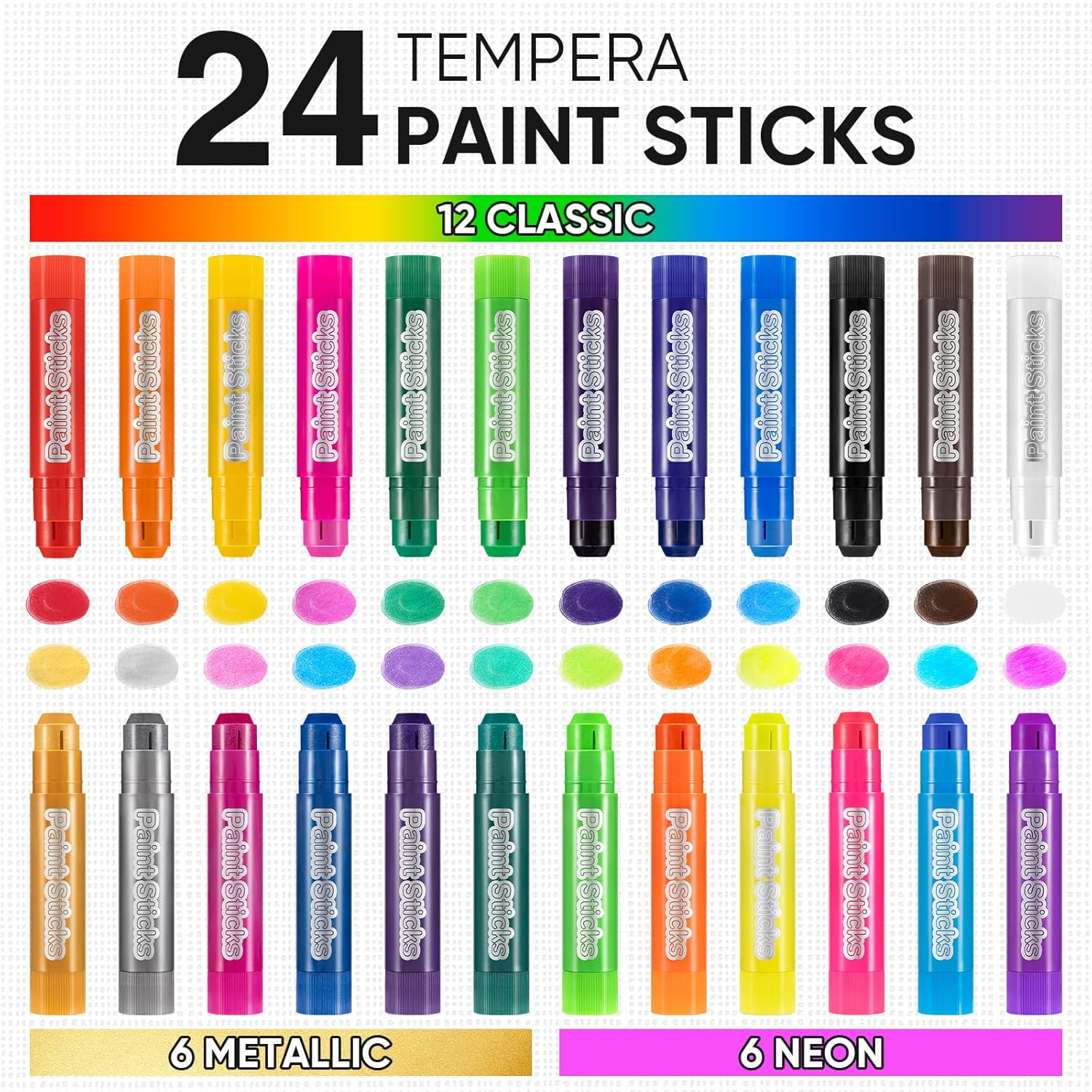 24 Colors Tempera Paint Sticks,Washable Paint Sticks for Kids,Non-Toxic,90s Quick Drying, Allergen Free and High Coverage Solid Tempera Paint Stick,Ideal Gifts for Kids and Toddlers
