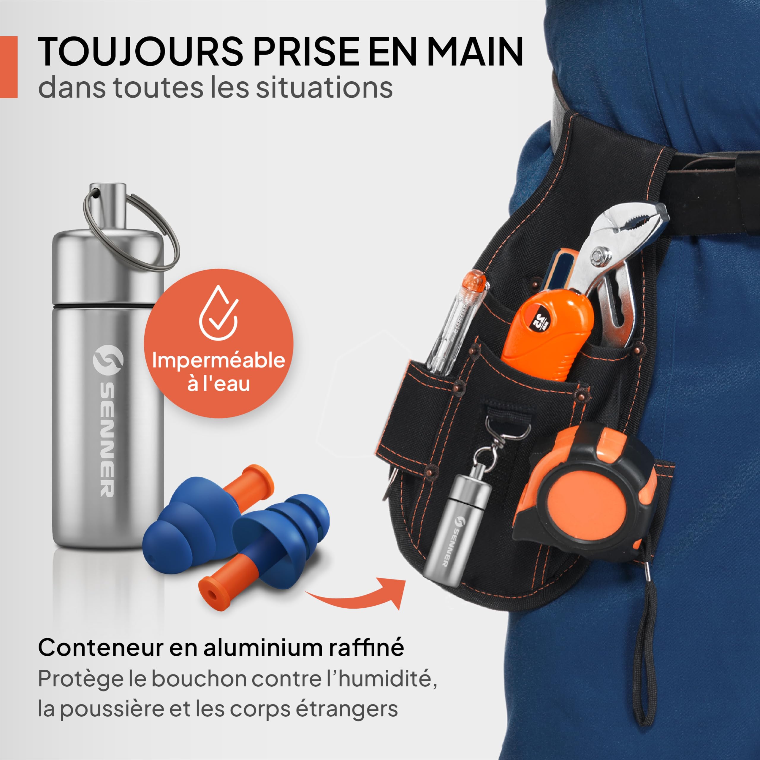 Senner ® WorkPro Strong | Bouchons travailler - Idéaux pour les sources de bruit élevé - Protection auditive au travail et à la maison - 3 paires supplémentaires + cordon nylon & boîtier en aluminium
