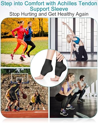 PGRODE Achilles Tendon Sleeve with Silicone Heel Protector Cushion Pad, Achilles Tendonitis Support Compression Socks for Women Plantar Fasciitis, Bursitis, Heel Pain Relife, 1 Pair (Black)
