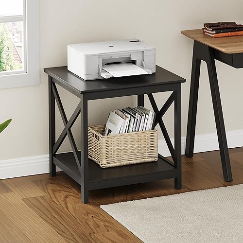 Miniatura 6 de ChooChoo Juego de 2 mesas auxiliares, mesa auxiliar de 24 pulgadas con estante de almacenamiento de 2 niveles, mesa auxiliar para sala de estar,
