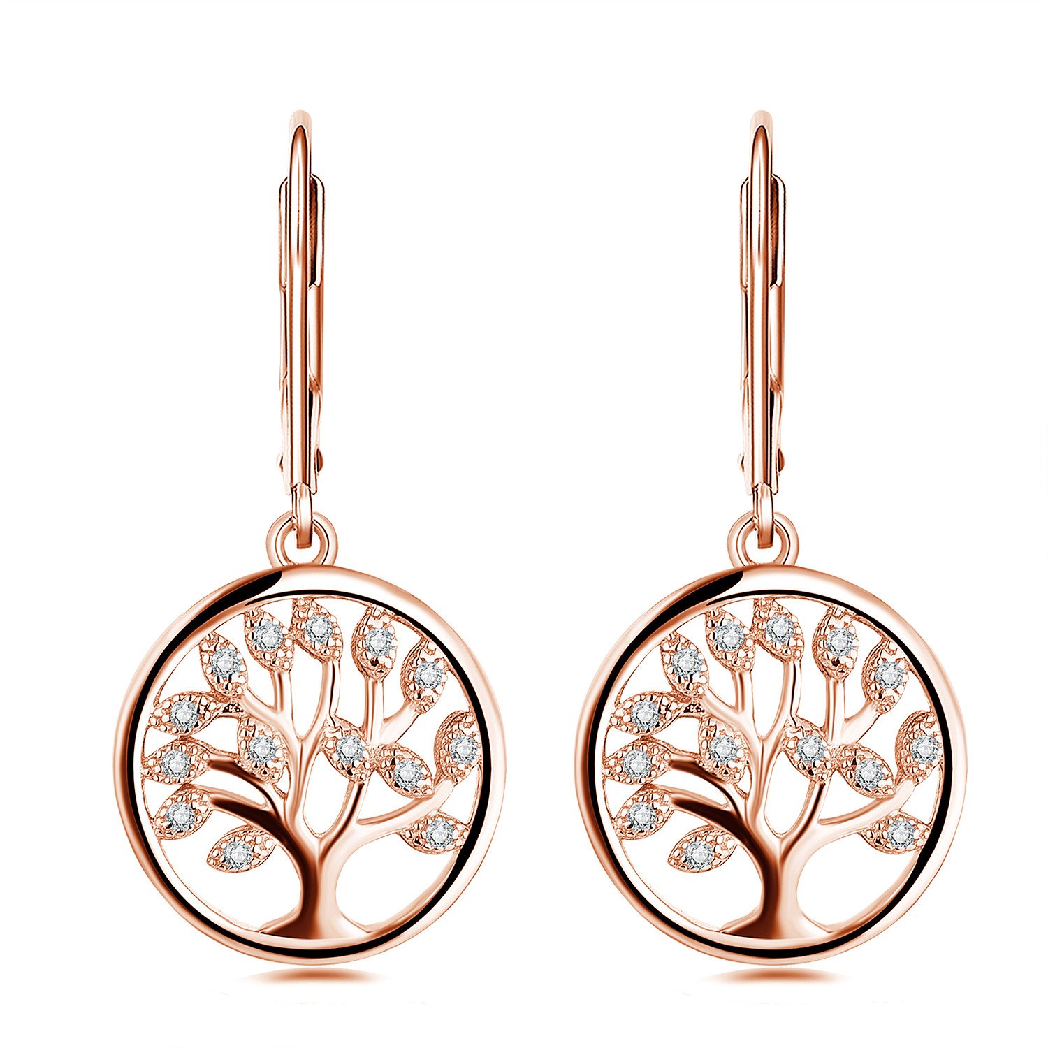 JO WISDOM Ohrringe Lebensbaum Ohrhänger Baum Des Lebens Yggdrasil Familie mit Zirkonia Geburtsstein Schmuck für Damen