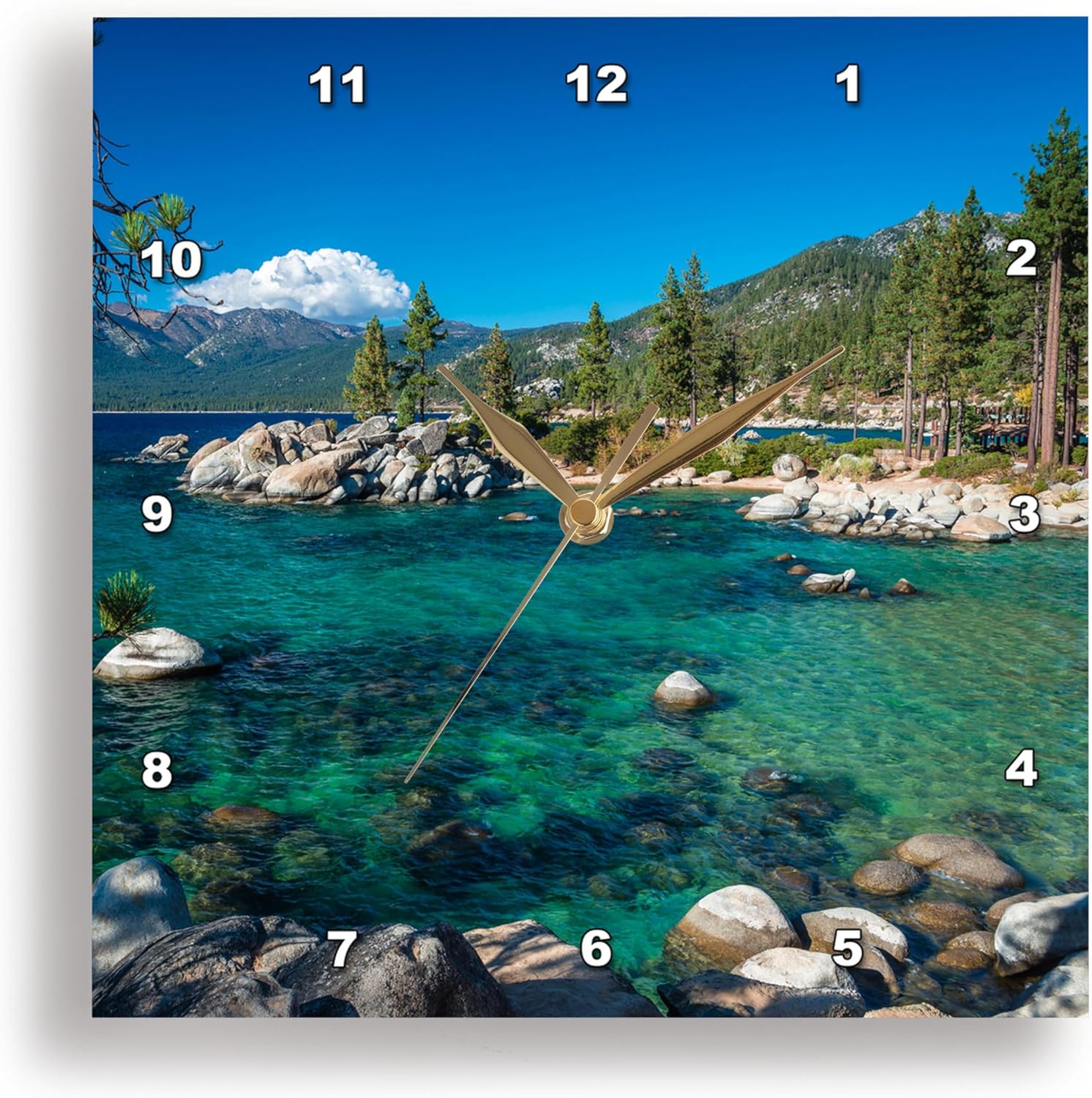 3dRose Wall Clock Silent - 10 inch - Boulders and Cove at Sand Harbor State Park, Lake Tahoe, Nevada, USA - Lakes