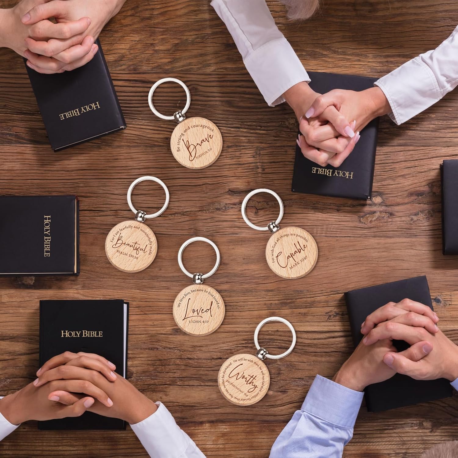 Sureio 48 Pcs Christian Keychains Bulk Bible Keychains Religious Baptism Favors First Communion Gifts for Women Men Church (Round) - Image 6