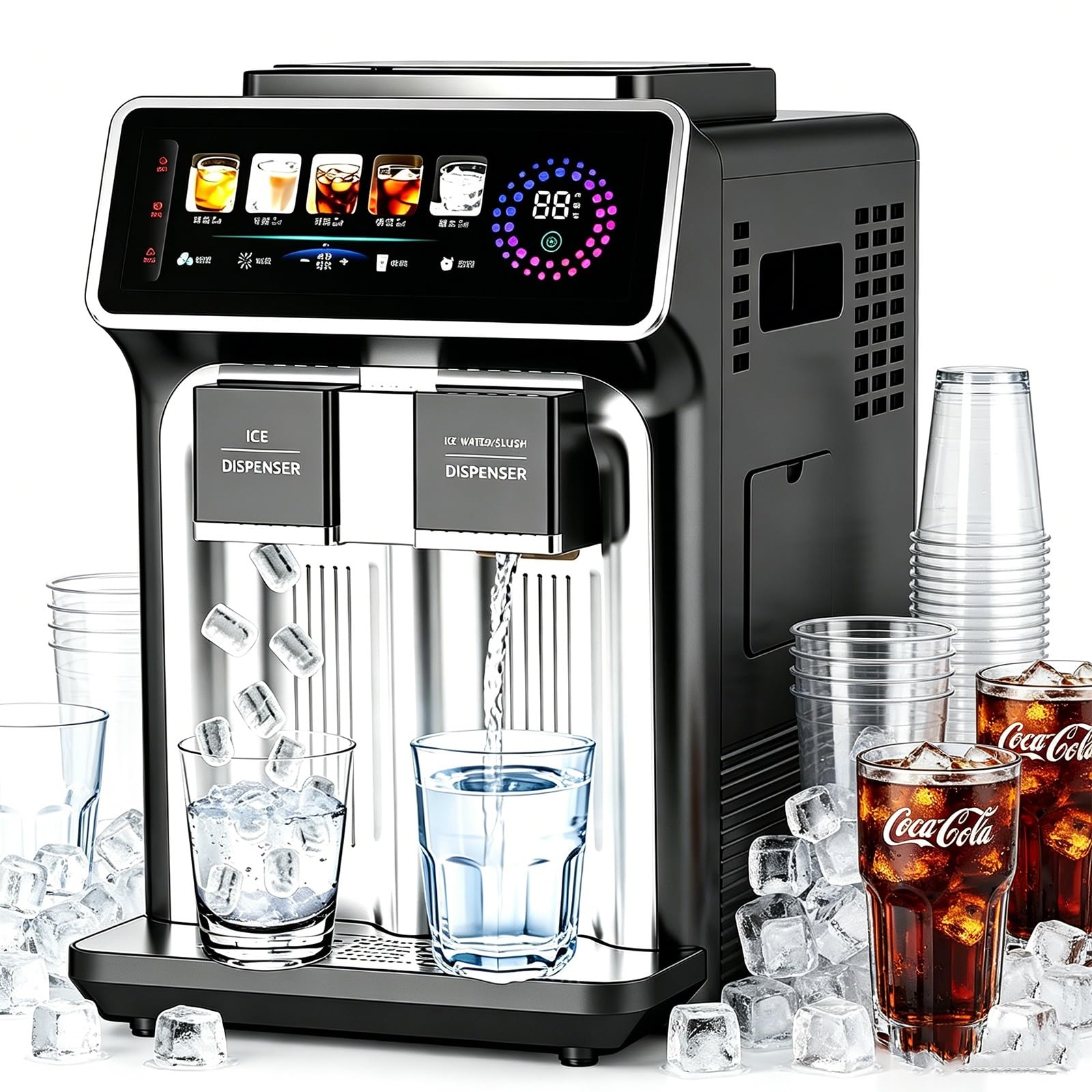 High Output Bullet Ice Maker, All-In-One Ice Maker Slushie Machine, Makes Ice Water Smoothies And Bullet-Shaped ice cu-bes, One-Touch Ice Making, Adjustable Thickness For Home, Office