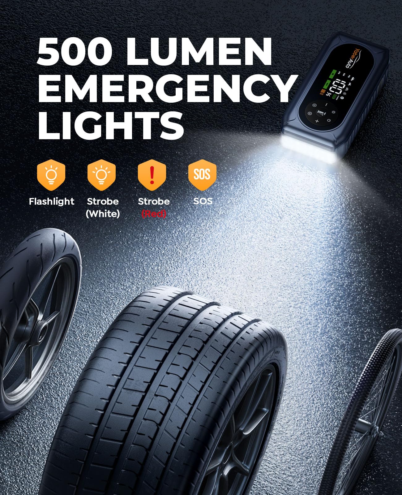 YaberAuto 9-in-1 Jump Starter with Air Compressor 4500A 150PSI Car Battery Jump Starter (9L Gas/8L Diesel), 12V Jump Box Car Battery Jumper Starter Portable Jumper Cables, 400V Insulated Gloves, Light