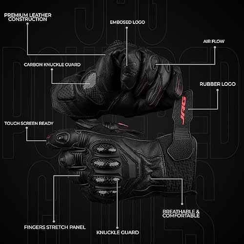 Miniatura 4 de J.A.G. Premium Leather Motorcycle Motorbike Gloves with Knuckle Protection - Touchscreen Motorcycle Gloves for Men - Durable Powersports Gloves