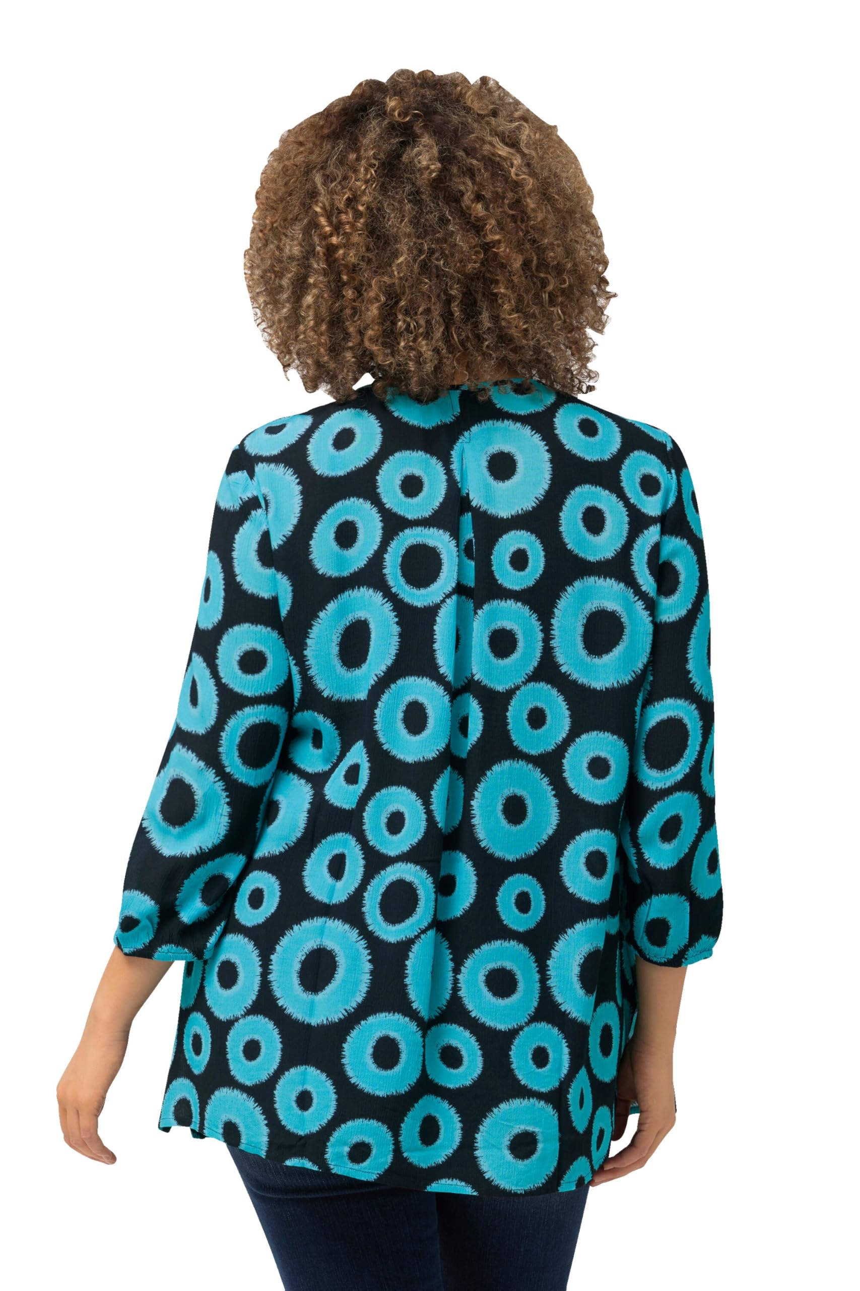 Ulla Popken Damen große Größen Übergrößen Plus Size Smokbluse, Kreise, A-Linie, Rundhals, 3/4-Arm 829086
