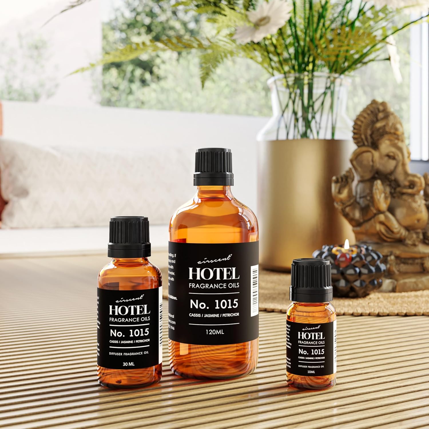 AirScent Hotel Diffuser Oil No. 1015 - Cassis Jasmine Petrichor - Premium Fragrance Oil for Ultrasonic and Waterless Diffusers and Crafting - 120 mL, 4 fl oz Glass Dropper Bottle