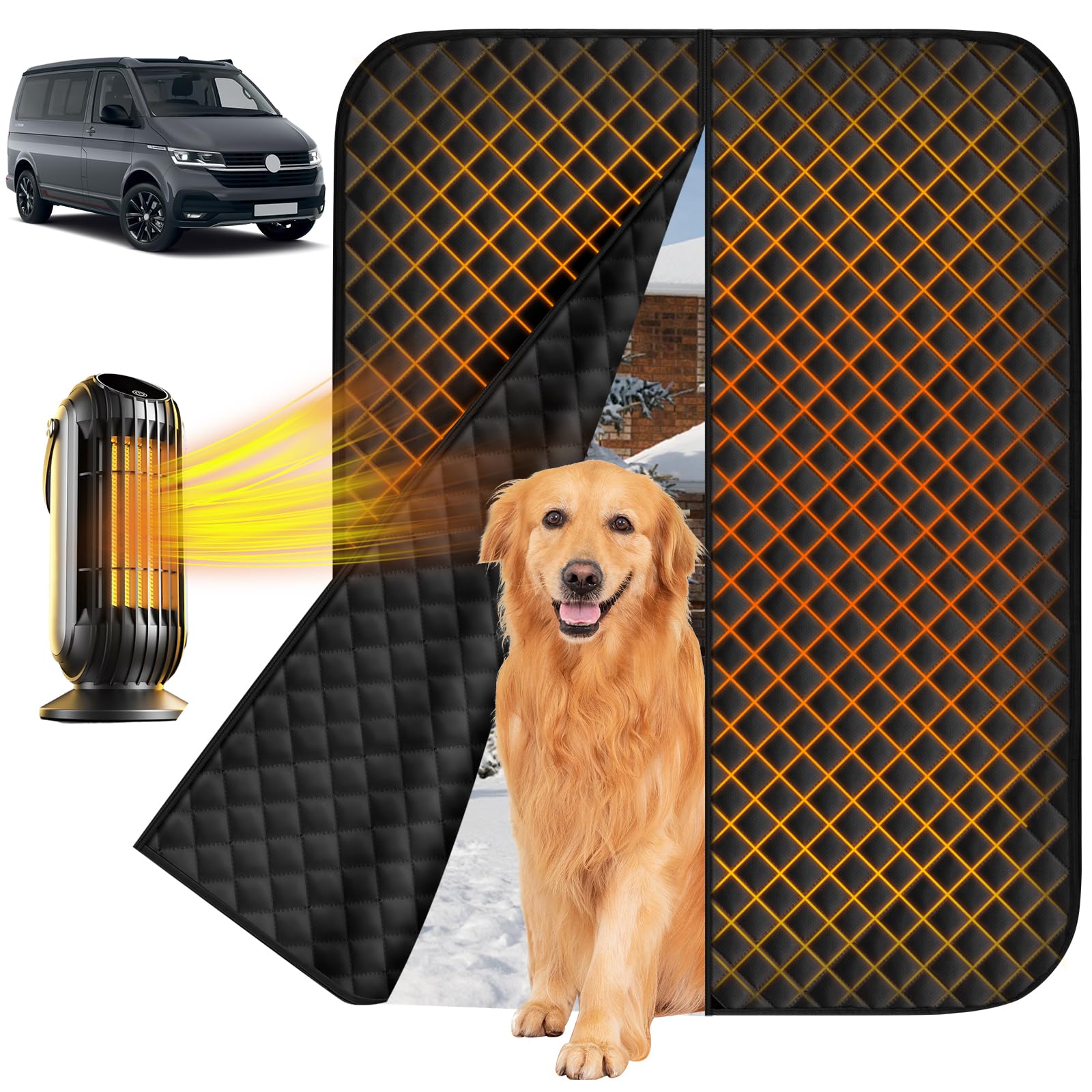 Isolierung Seitentür Türabdeckung kompatibel mit VW T5 T6 T6.1 California, Magnetischer Van Isolierte Thermovorhang, 420D Oxford Gewebe Isolierdecke Camping Reise, Einfache Installation