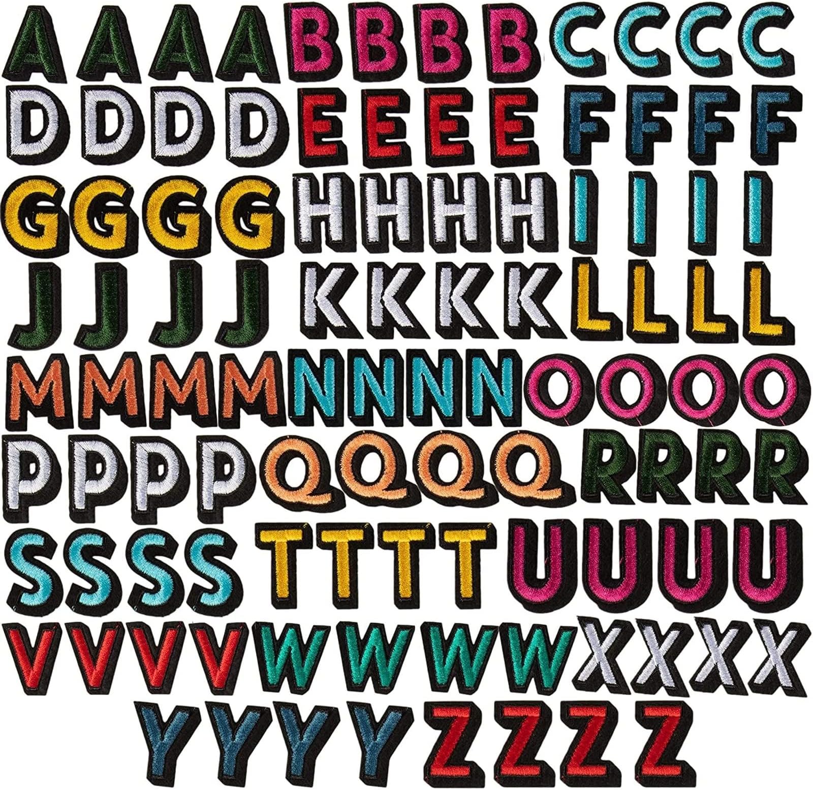 アイロン接着文字パッチ ジャケット、デニム、ファブリッククラフト、26アルファベット4セット (1インチスモール、104ピース)