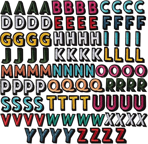 Bright Creations Letras y parches para planchar  104 piezas, 1.4 x 1 in, bordado multicolor  Parches de letras para planchar para ropa y mochilas